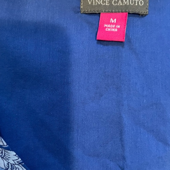 NWT Vince Camuto M Blue Blouse Dressy Floral Smocked Long Ballon Sleeves Boho - Picture 6 of 7